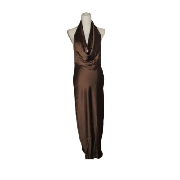 Zara Dresses & Skirts - Zara Satin Effect Backless Brown Maxi Dress size XS